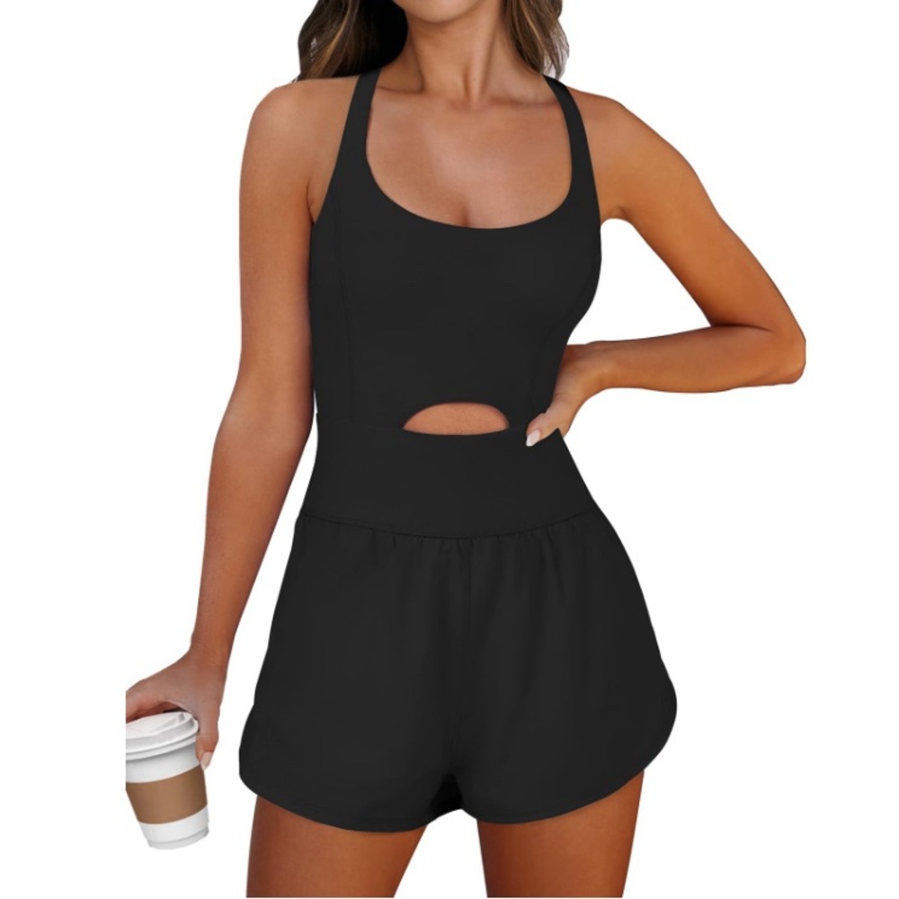 Nwot Black Sleeveless Workout Jumpsuit,sz Large